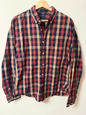 J. Crew Red Navy Tan Plaid Button-Down Shirt